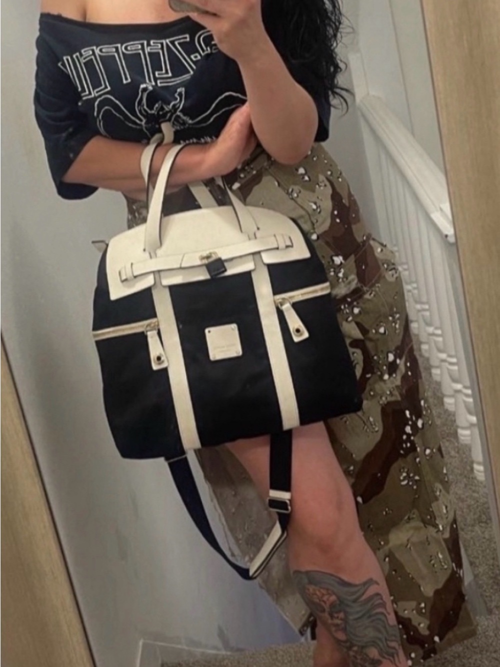 henri bendel Black and Cream Convertible Tote Backpack - Picture 2 of 3
